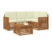 vidaXL Juegos de Muebles 5 pcs Natural y Crema Madera de ingeniería, Juego de sofá Moderno para Exteriores, Mueble de jardín Elegante, seccional, Descanso en Patio, Acacia y Madera