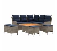 vidaXL Juegos de Muebles 7 pcs Gris y Azul Marino Ratán sintético, Conjunto de Muebles Modernos con Patas Ajustables, Sofá de PE Rattan para Interiores y Exteriores, Muebles Duraderos para Jardín
