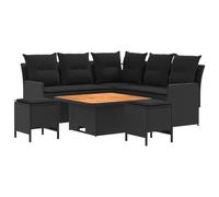 vidaXL Juegos de Muebles con Almohada 6 pcs Negro Ratán sintético, Conjunto de Muebles Modernos con Patas Ajustables, Sofá de PE Rattan para Interiores y Exteriores, Muebles Duraderos para Jardín