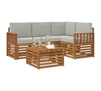 vidaXL Juegos de Muebles con cojín 5 pcs Gris Natural y Claro, Juego de sofá Moderno para Exteriores, Mueble de jardín Elegante, seccional, Descanso en Patio, Acacia y Madera