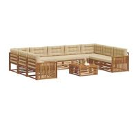 vidaXL Juegos de sofás 10 pcs Natural y Beige Madera de Acacia Sólida, Sofá Moderno para jardín, mobiliario seccional, Set de Lounge, Asientos en terraza, Comodidad Durable