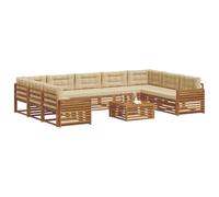 vidaXL Juegos de sofás 10 pcs Natural y Beige Madera de Acacia Sólida, Sofá Moderno para jardín, mobiliario seccional, Set de Lounge, Asientos en terraza, Comodidad Durable