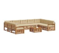 vidaXL Juegos de sofás 10 pcs Natural y Beige Madera de Acacia Sólida, Sofá Moderno para jardín, mobiliario seccional, Set de Lounge, Asientos en terraza, Comodidad Durable