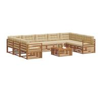vidaXL Juegos de sofás 10 pcs Natural y Beige Madera de Acacia Sólida, Sofá Moderno para jardín, mobiliario seccional, Set de Lounge, Asientos en terraza, Comodidad Durable