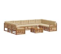 vidaXL Juegos de sofás 10 pcs Natural y Beige Madera de Acacia Sólida, Sofá Moderno para jardín, mobiliario seccional, Set de Lounge, Asientos en terraza, Comodidad Durable