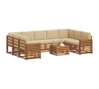 vidaXL Juegos de sofás 10 pcs Natural y Beige Madera de Acacia Sólida, Sofá seccional Moderno de jardín, Conjunto Resistente para Exteriores, Muebles de Patio para Estilo y Comodidad