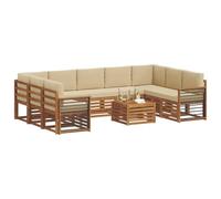 vidaXL Juegos de sofás 10 pcs Natural y Beige Madera de Acacia Sólida, Sofá seccional Moderno de jardín, Conjunto Resistente para Exteriores, Muebles de Patio para Estilo y Comodidad