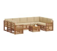 vidaXL Juegos de sofás 10 pcs Natural y Beige Madera de Acacia Sólida, Sofá seccional Moderno de jardín, Conjunto Resistente para Exteriores, Muebles de Patio para Estilo y Comodidad