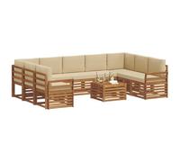 vidaXL Juegos de sofás 10 pcs Natural y Beige Madera de Acacia Sólida, Sofá seccional Moderno de jardín, Conjunto Resistente para Exteriores, Muebles de Patio para Estilo y Comodidad
