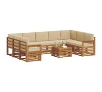 vidaXL Juegos de sofás 10 pcs Natural y Beige Madera de Acacia Sólida, Sofá seccional Moderno de jardín, Conjunto Resistente para Exteriores, Muebles de Patio para Estilo y Comodidad