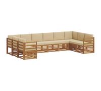 vidaXL Juegos de sofás 10 pcs Natural y Beige Madera de Acacia Sólida, Sofá Seccional Moderno para Jardín, Muebles de Patio Resistentes, Terraza y Relax