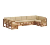 vidaXL Juegos de sofás 10 pcs Natural y Beige Madera de Acacia Sólida, Sofá Seccional Moderno para Jardín, Muebles de Patio Resistentes, Terraza y Relax