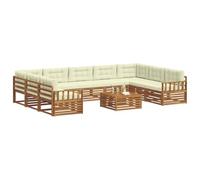 vidaXL Juegos de sofás 10 pcs Natural y Crema Madera de Acacia Sólida, Sofá Moderno para jardín, mobiliario seccional, Set de Lounge, Asientos en terraza, Comodidad Durable