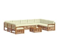 vidaXL Juegos de sofás 10 pcs Natural y Crema Madera de Acacia Sólida, Sofá Moderno para jardín, mobiliario seccional, Set de Lounge, Asientos en terraza, Comodidad Durable