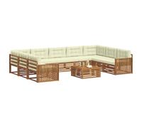 vidaXL Juegos de sofás 10 pcs Natural y Crema Madera de Acacia Sólida, Sofá Moderno para jardín, mobiliario seccional, Set de Lounge, Asientos en terraza, Comodidad Durable