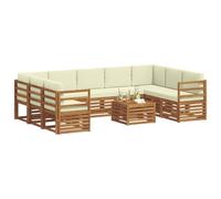 vidaXL Juegos de sofás 10 pcs Natural y Crema Madera de Acacia Sólida, Sofá seccional Moderno de jardín, Conjunto Resistente para Exteriores, Muebles de Patio para Estilo y Comodidad