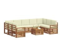 vidaXL Juegos de sofás 10 pcs Natural y Crema Madera de Acacia Sólida, Sofá seccional Moderno de jardín, Conjunto Resistente para Exteriores, Muebles de Patio para Estilo y Comodidad