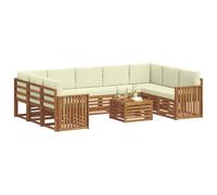 vidaXL Juegos de sofás 10 pcs Natural y Crema Madera de Acacia Sólida, Sofá seccional Moderno de jardín, Conjunto Resistente para Exteriores, Muebles de Patio para Estilo y Comodidad