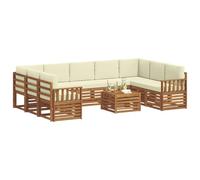 vidaXL Juegos de sofás 10 pcs Natural y Crema Madera de Acacia Sólida, Sofá seccional Moderno de jardín, Conjunto Resistente para Exteriores, Muebles de Patio para Estilo y Comodidad