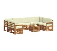 vidaXL Juegos de sofás 10 pcs Natural y Crema Madera de Acacia Sólida, Sofá seccional Moderno de jardín, Conjunto Resistente para Exteriores, Muebles de Patio para Estilo y Comodidad