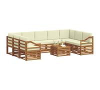 vidaXL Juegos de sofás 10 pcs Natural y Crema Madera de Acacia Sólida, Sofá seccional Moderno de jardín, Conjunto Resistente para Exteriores, Muebles de Patio para Estilo y Comodidad
