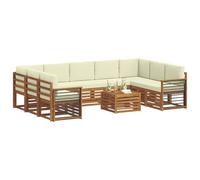 vidaXL Juegos de sofás 10 pcs Natural y Crema Madera de Acacia Sólida, Sofá seccional Moderno de jardín, Conjunto Resistente para Exteriores, Muebles de Patio para Estilo y Comodidad