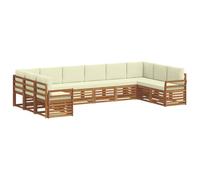 vidaXL Juegos de sofás 10 pcs Natural y Crema Madera de Acacia Sólida, Sofá Seccional Moderno para Jardín, Muebles de Patio Resistentes, Terraza y Relax