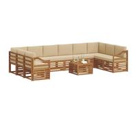 vidaXL Juegos de sofás 11 pcs Natural y Beige Madera de Acacia Sólida, Sofá de jardín, Moderno sofá Exterior, Conjunto seccional, Muebles Patio duraderos, Comodidad en terraza