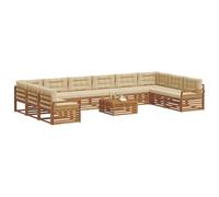 vidaXL Juegos de sofás 11 pcs Natural y Beige Madera de Acacia Sólida, Sofá de Jardín, Mueble Modular Resistente para Patio, Área de Relajación Cómoda, Set de Terraza