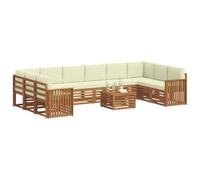 vidaXL Juegos de sofás 11 pcs Natural y Crema Madera de Acacia Sólida, Sofá de jardín, Moderno sofá Exterior, Conjunto seccional, Muebles Patio duraderos, Comodidad en terraza