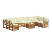 vidaXL Juegos de sofás 11 pcs Natural y Crema Madera de Acacia Sólida, Sofá de jardín, Moderno sofá Exterior, Conjunto seccional, Muebles Patio duraderos, Comodidad en terraza