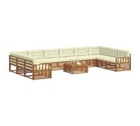 vidaXL Juegos de sofás 11 pcs Natural y Crema Madera de Acacia Sólida, Sofá de Jardín, Mueble Modular Resistente para Patio, Área de Relajación Cómoda, Set de Terraza