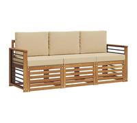 vidaXL Juegos de sofás 3 pcs Natural y Beige Madera de Acacia Sólida, Muebles de jardín Modernos, Resistentes a la Intemperie, sofás de Acacia, soluciones Flexibles para tu Patio
