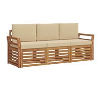 vidaXL Juegos de sofás 3 pcs Natural y Beige Madera de Acacia Sólida, Muebles de jardín Modernos, Resistentes a la Intemperie, sofás de Acacia, soluciones Flexibles para tu Patio