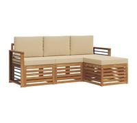 vidaXL Juegos de sofás 4 pcs Natural y Beige Madera de Acacia Sólida, Sofá de jardín Moderno, Set seccional Duradero para Exteriores, Lounge Estiloso y Comfy para tu terraza
