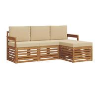 vidaXL Juegos de sofás 4 pcs Natural y Beige Madera de Acacia Sólida, Sofá de jardín Moderno, Set seccional Duradero para Exteriores, Lounge Estiloso y Comfy para tu terraza