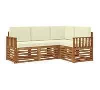 vidaXL Juegos de sofás 4 pcs Natural y Crema Madera de Acacia Sólida, Sofá Exterior, Mueble Modular, cómodo Lounge de Patio, Asientos para jardín y terraza