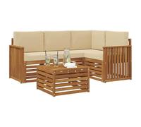 vidaXL Juegos de sofás 5 pcs Natural y Beige Madera de Acacia Sólida, Juego de sofá Moderno para Exteriores, Mueble de jardín Elegante, seccional, Descanso en Patio, Acacia y Madera