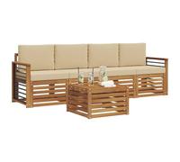 vidaXL Juegos de sofás 5 pcs Natural y Beige Madera de Acacia Sólida, Sofá Exterior Moderno, Duradero y cómodo, Set seccional, Ideal para Patio y terraza