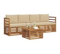 vidaXL Juegos de sofás 5 pcs Natural y Beige Madera de Acacia Sólida, Sofá Exterior Moderno, Duradero y cómodo, Set seccional, Ideal para Patio y terraza
