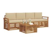 vidaXL Juegos de sofás 5 pcs Natural y Beige Madera de Acacia Sólida, Sofá Exterior Moderno, Duradero y cómodo, Set seccional, Ideal para Patio y terraza