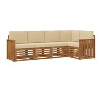vidaXL Juegos de sofás 5 pcs Natural y Beige Madera de Acacia Sólida, Sofá Seccional para Jardín, Muebles Modernos al Aire Libre, Conjunto Resistente para Patio, Asientos Cómodos