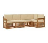 vidaXL Juegos de sofás 5 pcs Natural y Beige Madera de Acacia Sólida, Sofá Seccional para Jardín, Muebles Modernos al Aire Libre, Conjunto Resistente para Patio, Asientos Cómodos