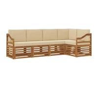 vidaXL Juegos de sofás 5 pcs Natural y Beige Madera de Acacia Sólida, Sofá Seccional para Jardín, Muebles Modernos al Aire Libre, Conjunto Resistente para Patio, Asientos Cómodos