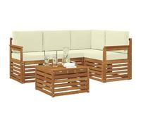 vidaXL Juegos de sofás 5 pcs Natural y Crema Madera de Acacia Sólida, Juego de sofá Moderno para Exteriores, Mueble de jardín Elegante, seccional, Descanso en Patio, Acacia y Madera