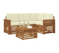 vidaXL Juegos de sofás 5 pcs Natural y Crema Madera de Acacia Sólida, Juego de sofá Moderno para Exteriores, Mueble de jardín Elegante, seccional, Descanso en Patio, Acacia y Madera