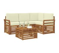 vidaXL Juegos de sofás 5 pcs Natural y Crema Madera de Acacia Sólida, Juego de sofá Moderno para Exteriores, Mueble de jardín Elegante, seccional, Descanso en Patio, Acacia y Madera
