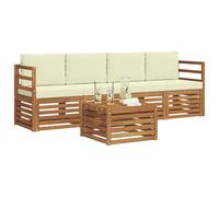 vidaXL Juegos de sofás 5 pcs Natural y Crema Madera de Acacia Sólida, Sofá Exterior Moderno, Duradero y cómodo, Set seccional, Ideal para Patio y terraza