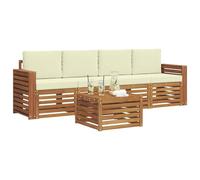 vidaXL Juegos de sofás 5 pcs Natural y Crema Madera de Acacia Sólida, Sofá Exterior Moderno, Duradero y cómodo, Set seccional, Ideal para Patio y terraza