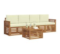 vidaXL Juegos de sofás 5 pcs Natural y Crema Madera de Acacia Sólida, Sofá Exterior Moderno, Duradero y cómodo, Set seccional, Ideal para Patio y terraza